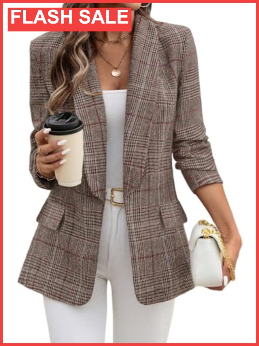 Women's Shawl Collar Plaid Blazer